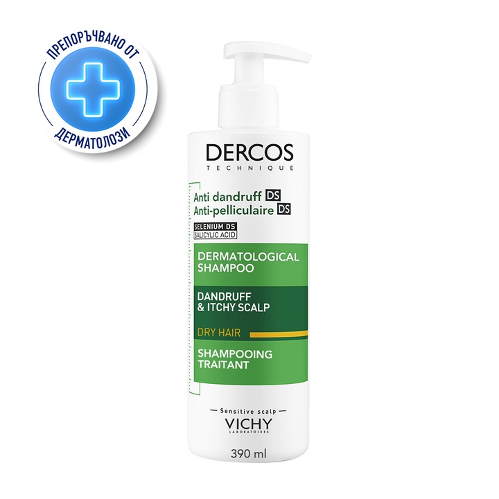 Шампоан против пърхот Vichy Dercos за суха коса, 390 мл