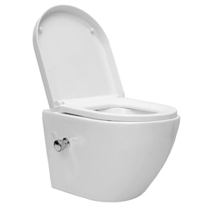 WC/Toaleta cu montare suspendata si functie de bideu, ECD Germany, tehnologie de spalare fara rama, 370 x 390 x 490 mm, alb, ceramica, capac Soft-Close