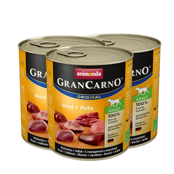 Animonda GranCarno nedves kutyaeledel, Junior, Marha és pulykaszív, 3x 800 g