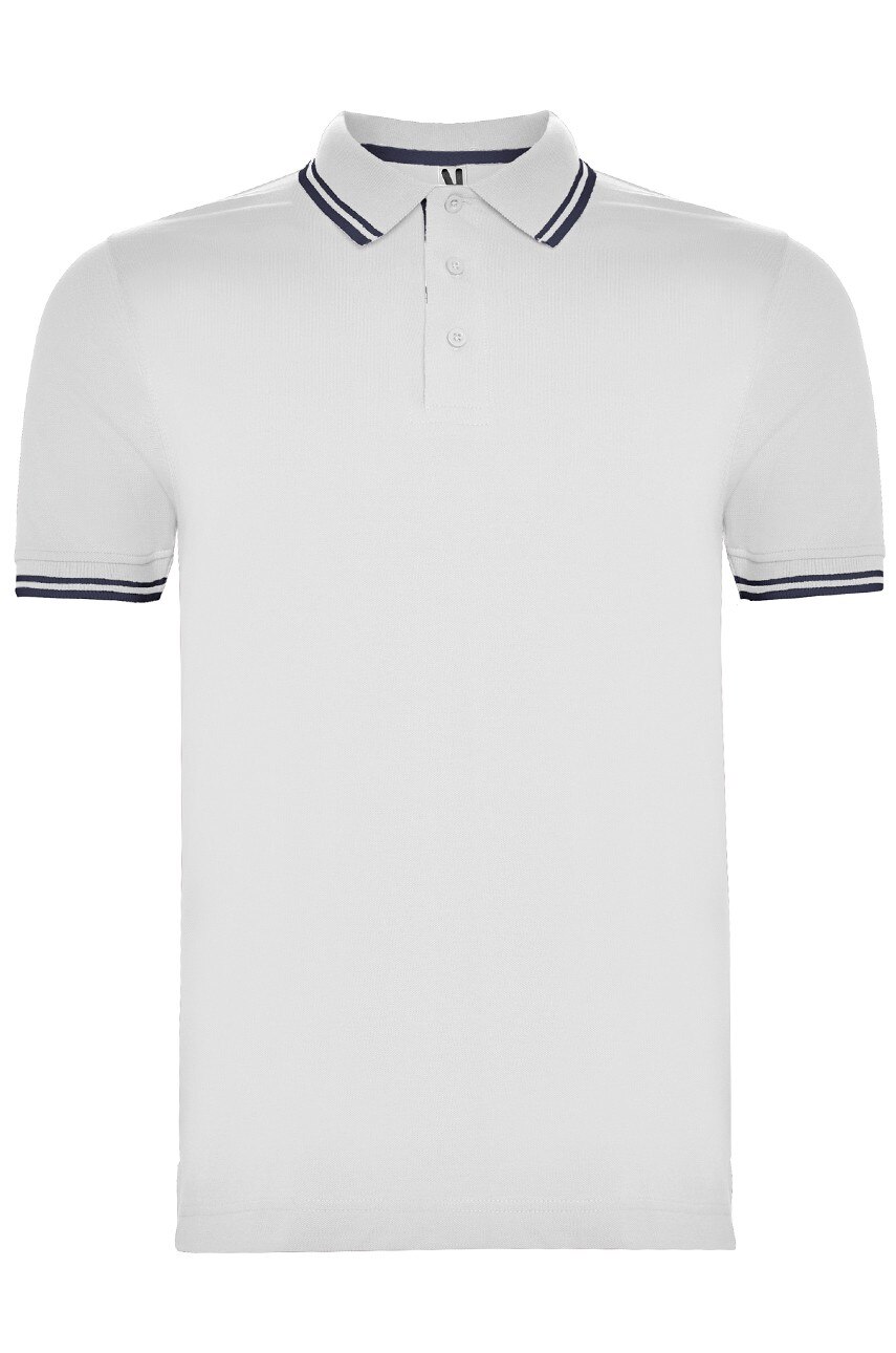 Tricou polo barbati, bumbac 100%, Roly Montreal, Alb/Bleumarin