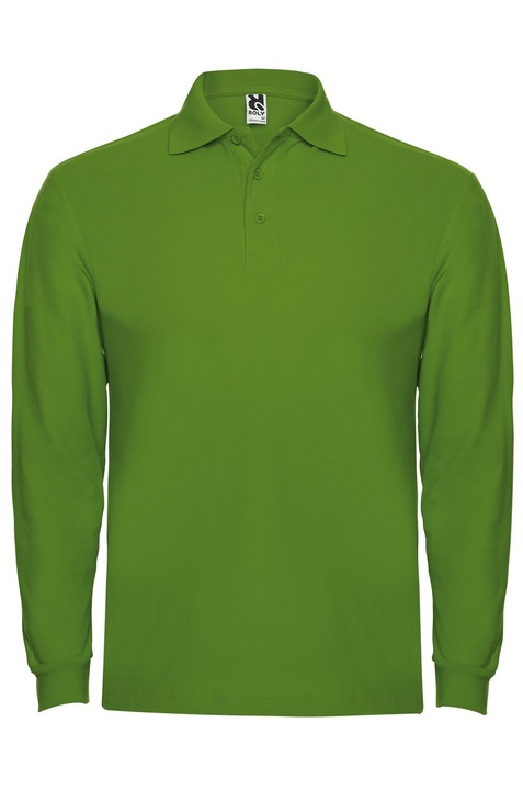 Tricou polo cu maneca lunga barbati, bumbac, Roly Estrella, Verde iarba