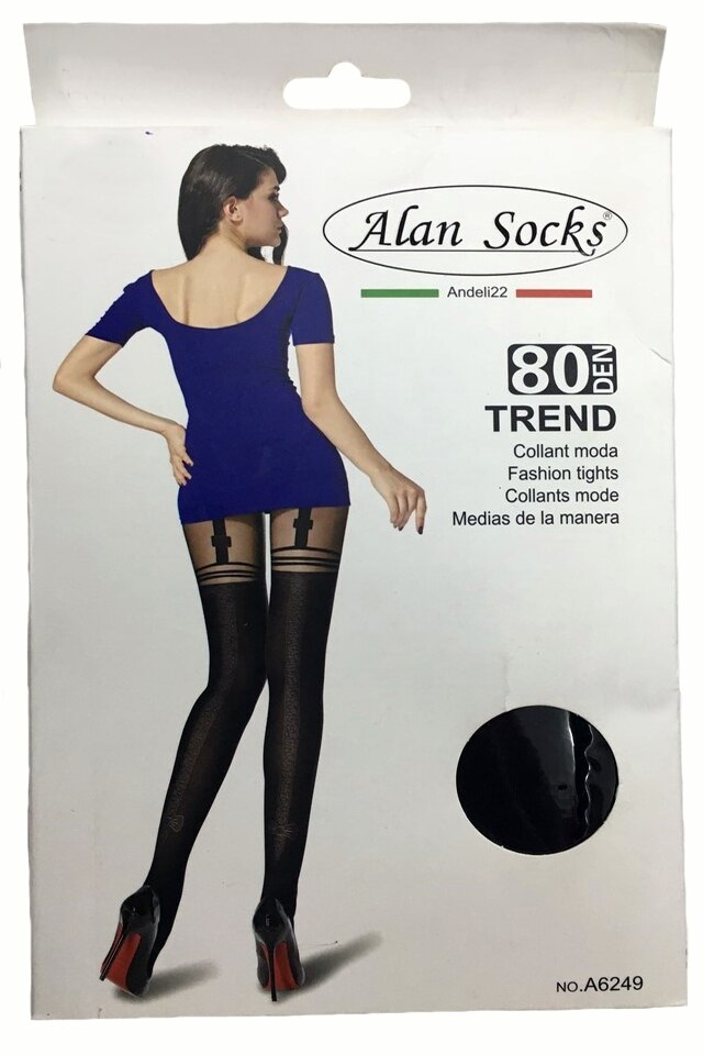 Ciorapi trendy cu model rafinat pe picior, D&J Exclussive, Negru