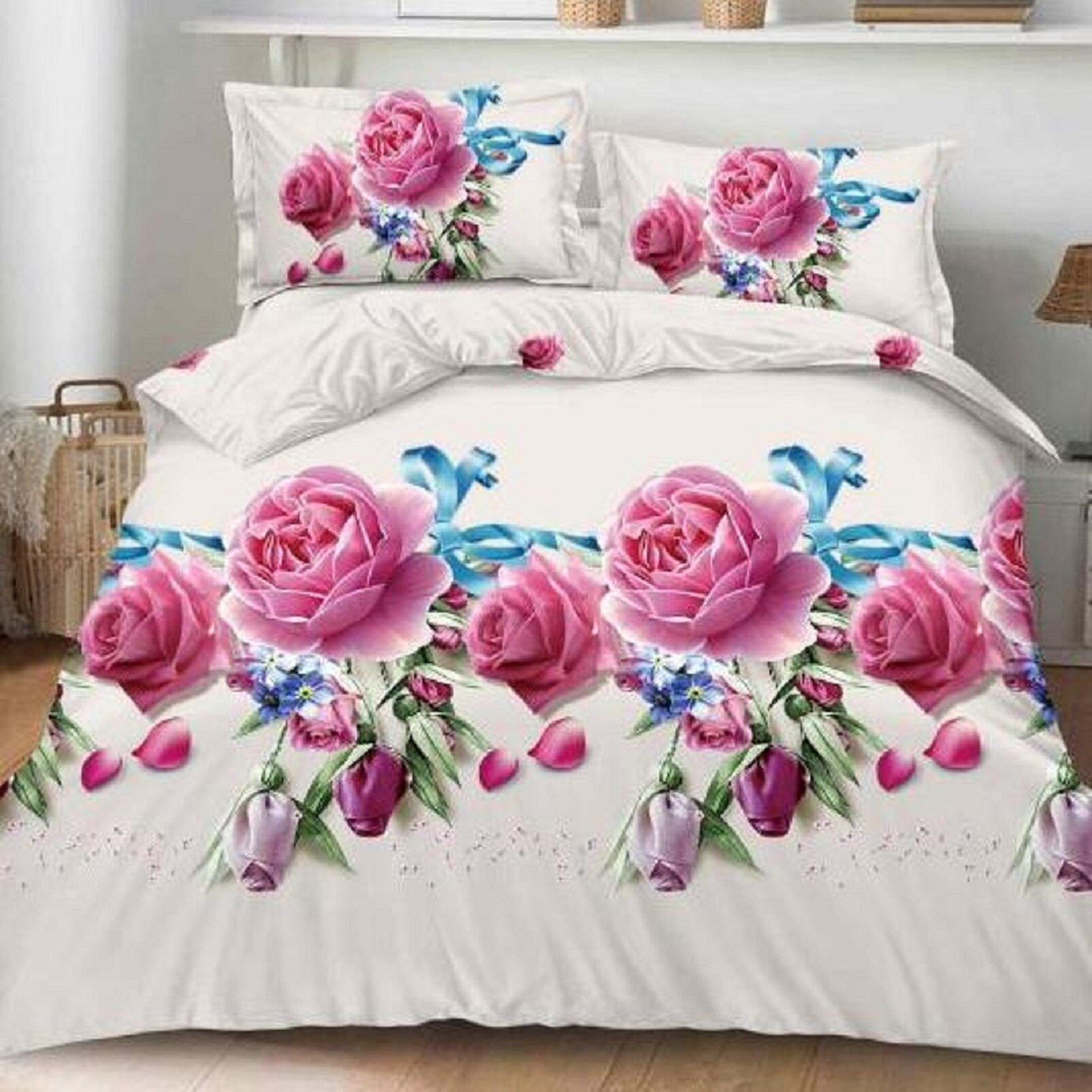 Lenjerie de pat 3D bumbac satinat, 2 persoane, 4 piese JN0058