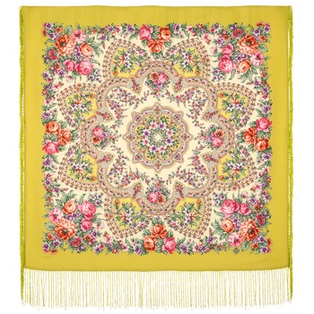batic din lana original pavlovo posad model quotvesenneye probuzhdeniyequot 1874-10 multicolor pe fundal verde 89x89cm imagen 27_0_
0