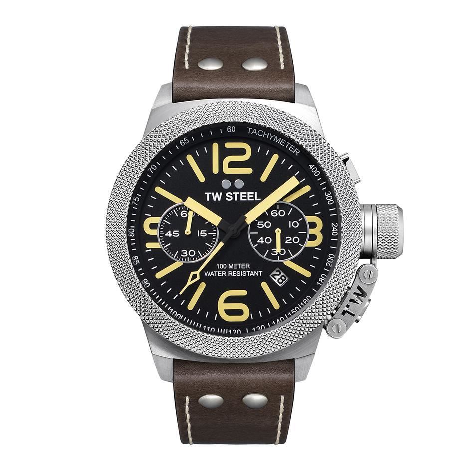 Ceas barbatesc TW-Steel CS33 Canteen Cronograf 45mm, 10ATM, Argintiu