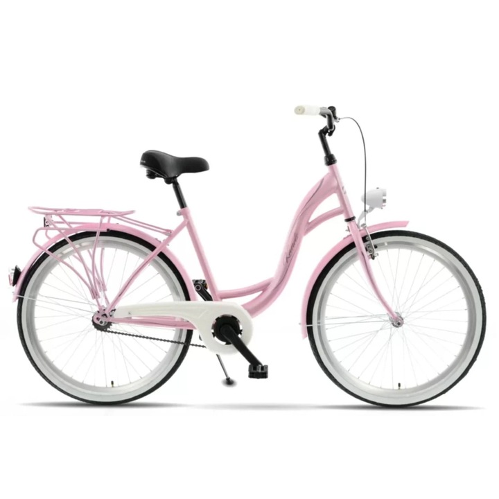 Bicicleta Kands® S-Comfort Dama Roti din aluminiu marimea 26" Roz Cadru 18'', 155-180 cm inaltime, Cu cos, Lumini cu leduri