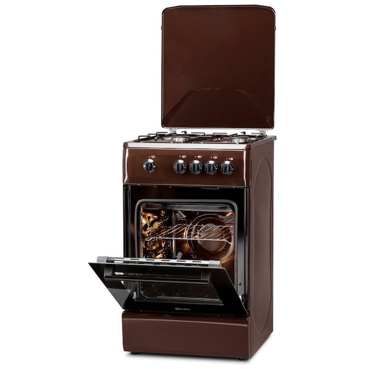 LDK 5060 DARK BROWN RMV Tűzhely, Gáz, 4 Égő, Fém Fedél, Biztonsági, 50x60 cm, Sötétbarna