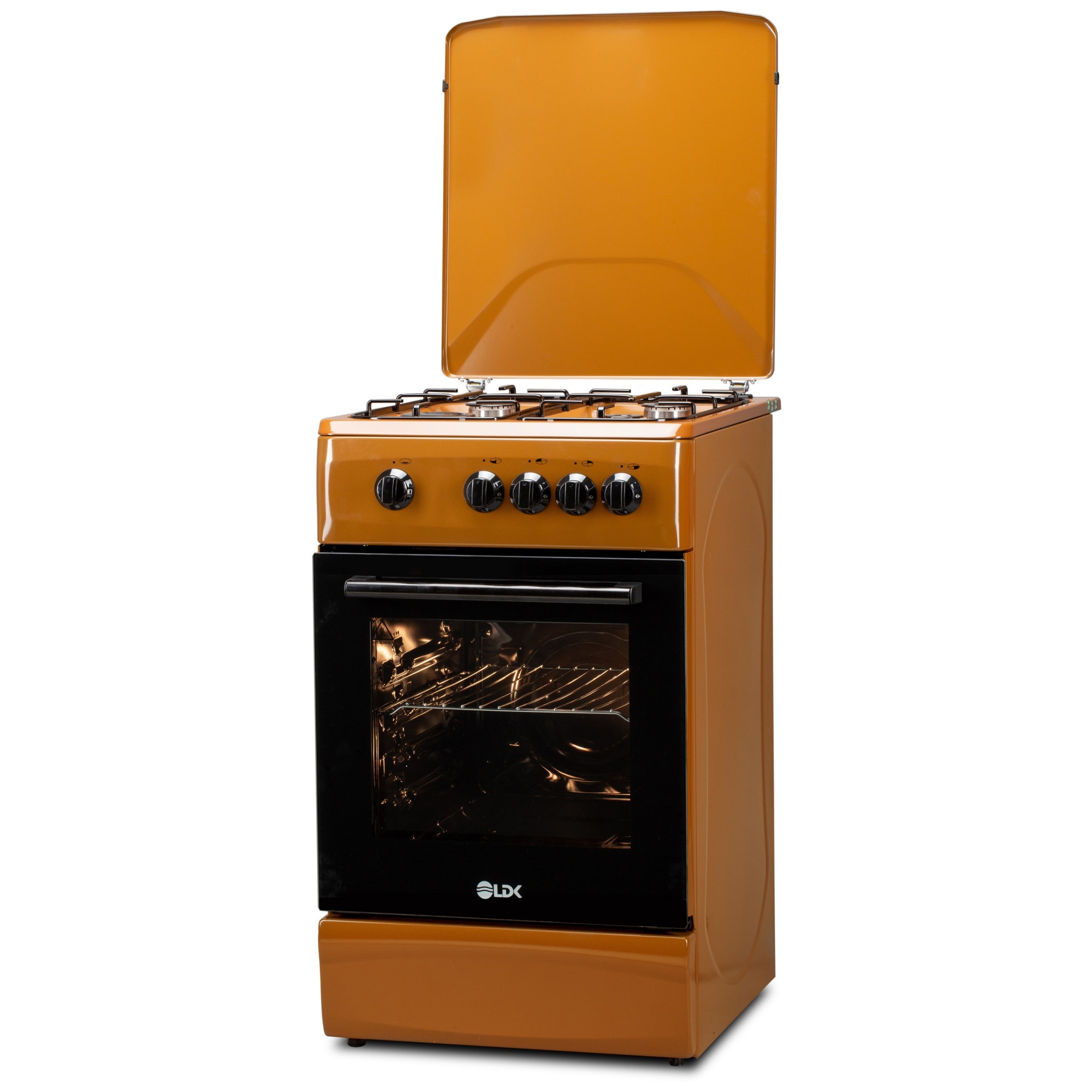 Aragaz LDK 5060 LIGHT BROWN RMV, Gaz, 4 arzatoare, Capac metalic, Siguranta, 50x60 cm, Maro deschis