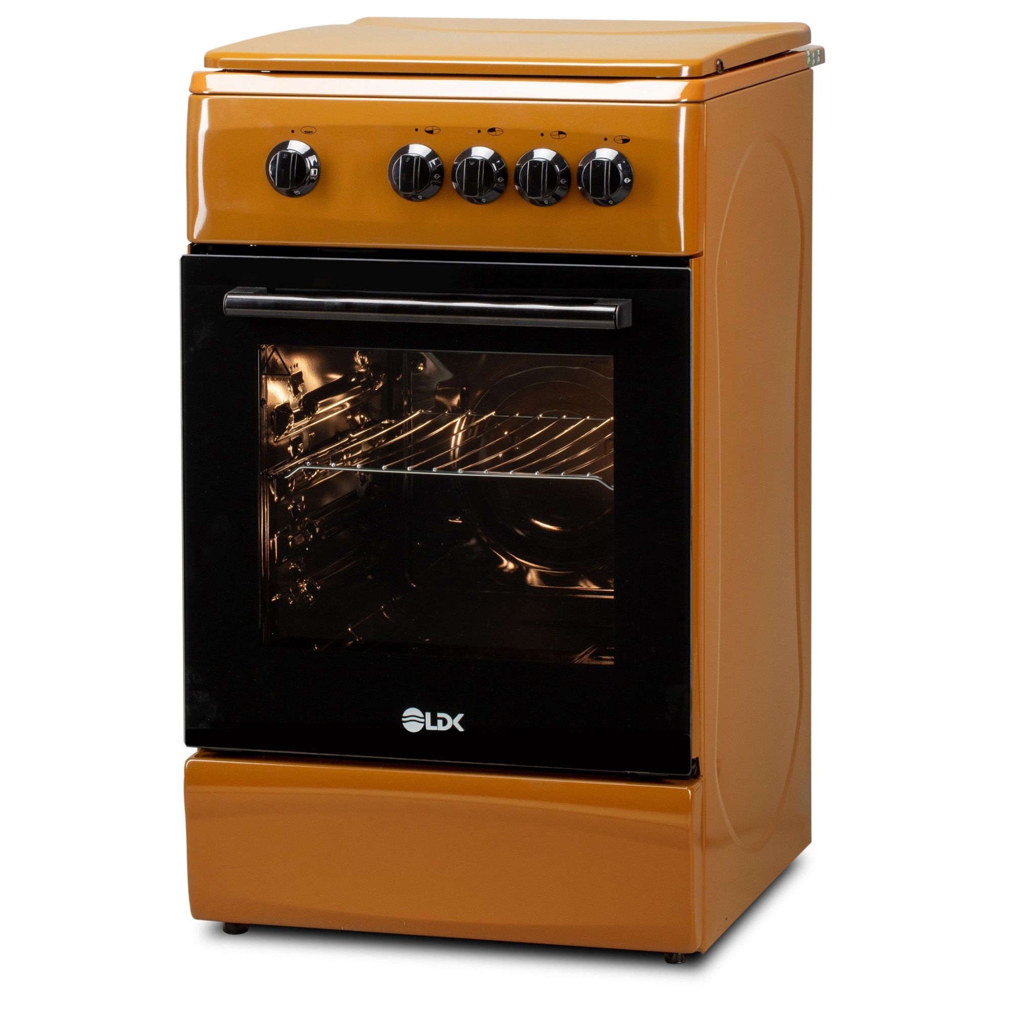Aragaz LDK 5060 LIGHT BROWN RMV, Gaz, 4 arzatoare, Capac metalic, Siguranta, 50x60 cm, Maro deschis