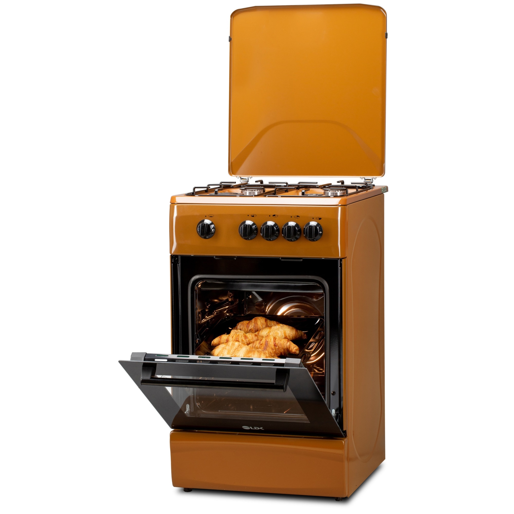 Aragaz LDK 5060 LIGHT BROWN RMV, Gaz, 4 arzatoare, Capac metalic, Siguranta, 50x60 cm, Maro deschis