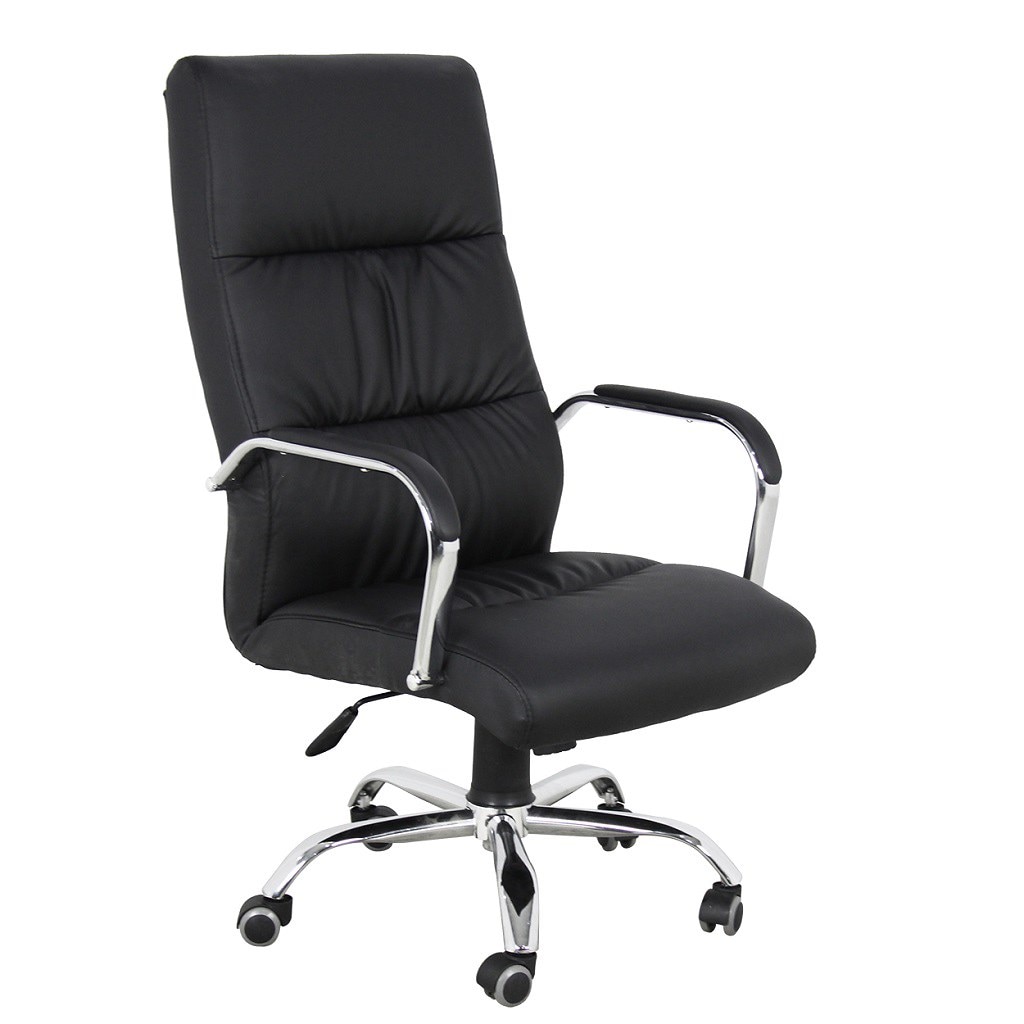 Scaunul directorial XENON, piele ecologica, baza cromata, negru