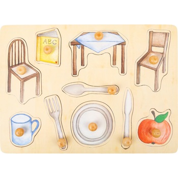 Puzzle la bucatarie, cu bumbi, 10 piese, lemn Puzzle la bucatarie, cu bumbi, 10 piese, lemn