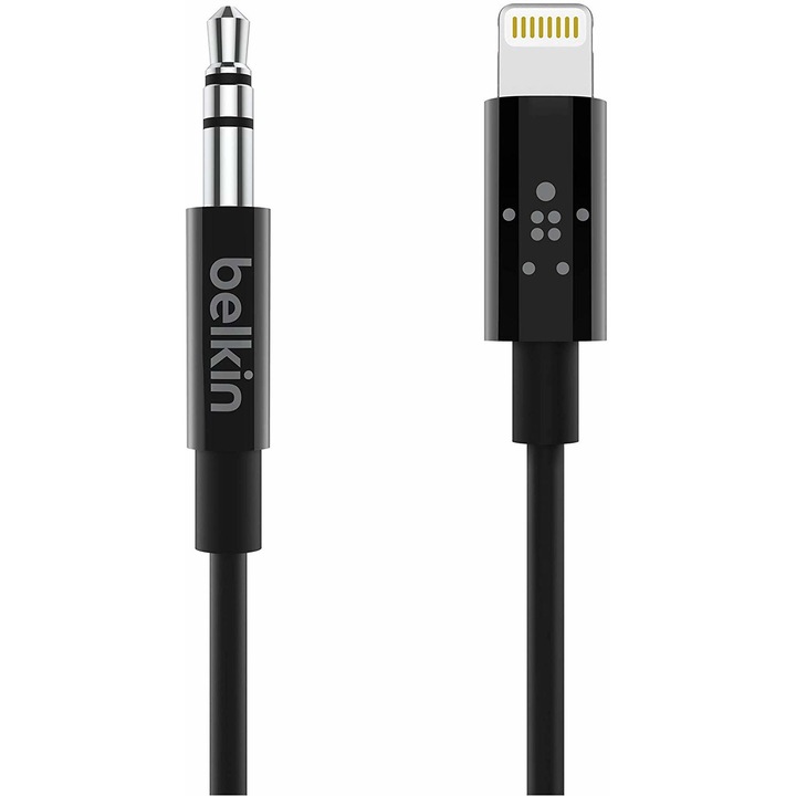 Cablu auxiliar Belkin, tip lightning la Jack 3.5 mm, 80 cm, negru