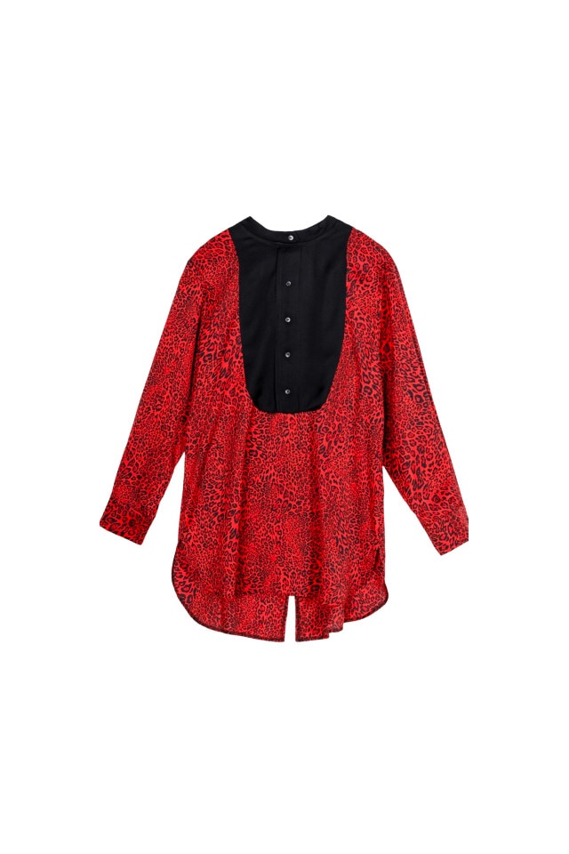 Bluza dama Rebra cu maneci lungi, inchidere cu fermoar pe spate, rosie, imprimeu negru animal print, Rosu