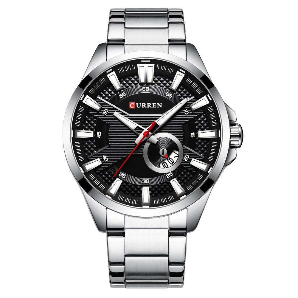 Ceas Curren Barbatesc Quartz Casual Elegant Argintiu/negru, PN999687SNU, curea din metal (zale), afisaj Analog