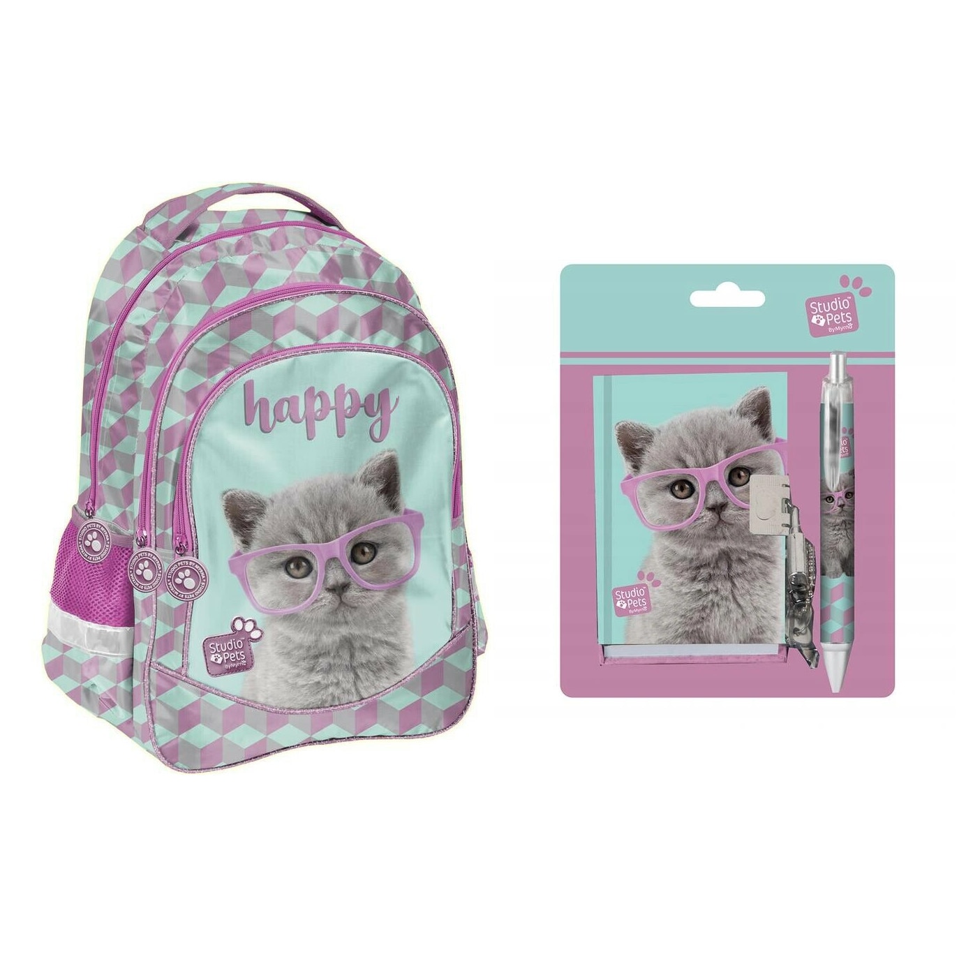 Set Rucsac scoala, My little friend, pisica, caiet de notite si pix