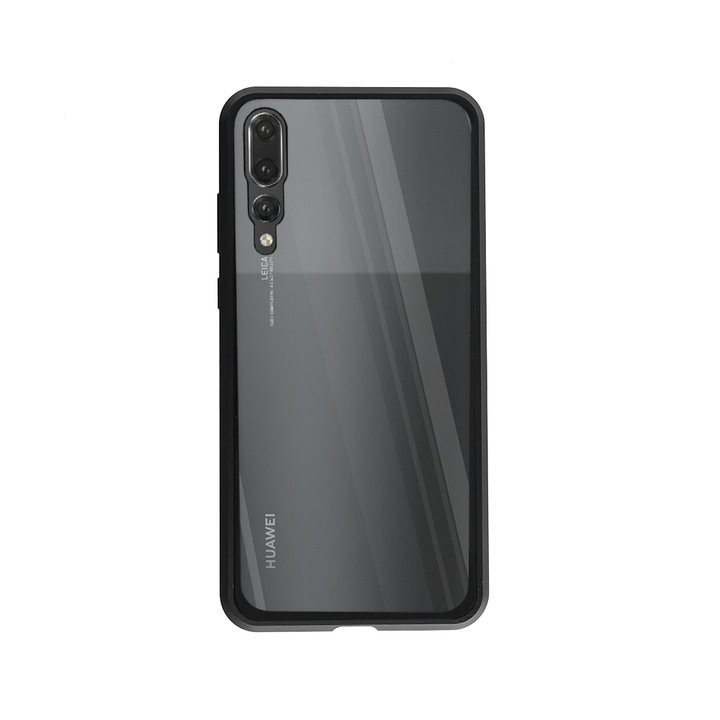 Mágneses tok Huawei P20 Pro készülékhez, üveg hátlap, fekete