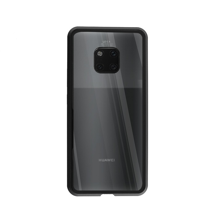 Магнитен Кейс за Huawei Mate 20 Pro, Стъклен гръб, Черен
