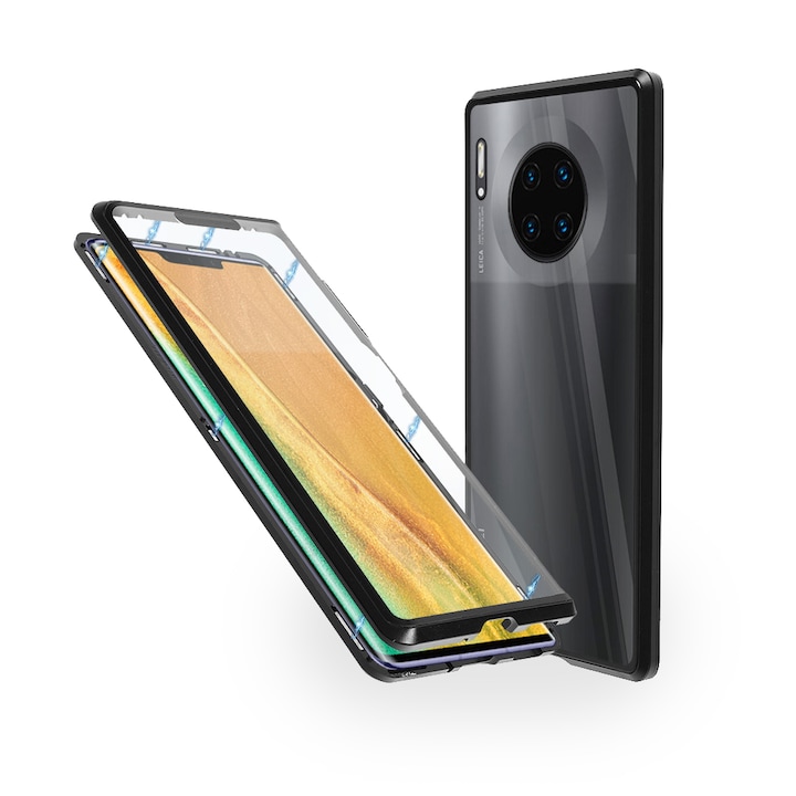 Магнитен 360° Kейс Fashion Case за Huawei Mate 30 Pro, Стъкло отпред и отзад, 2 Стъкла, Черен