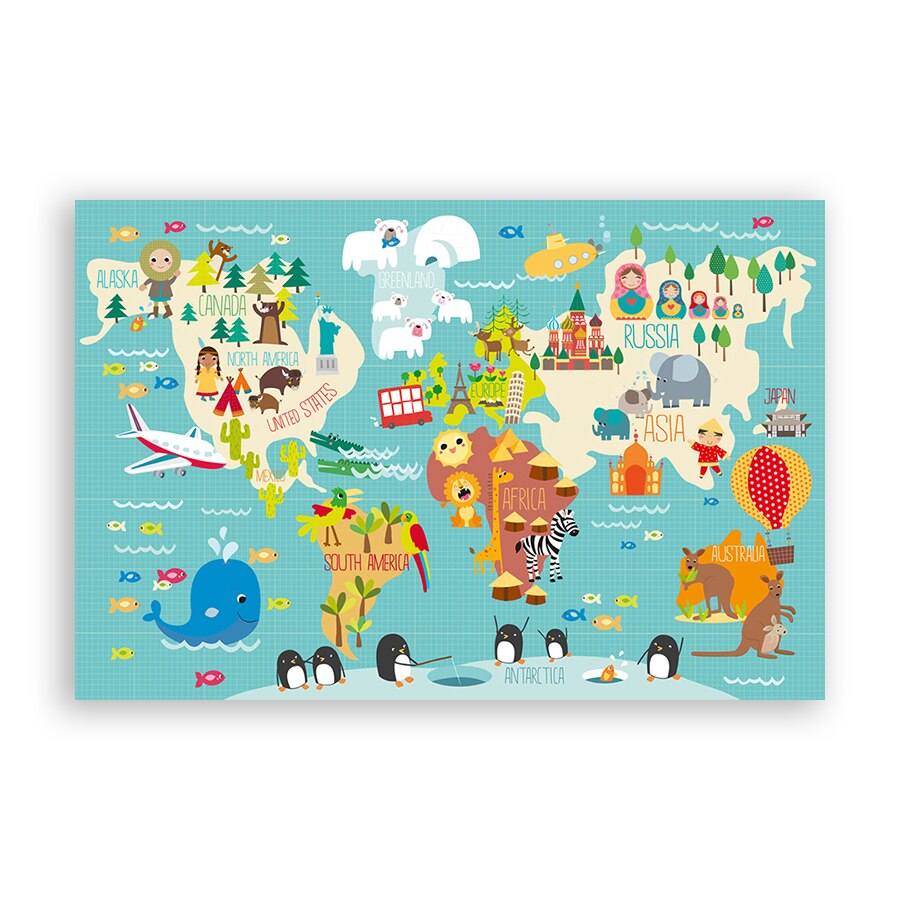 Tablou Canvas - Harta, Animale, 20 x 30 cm