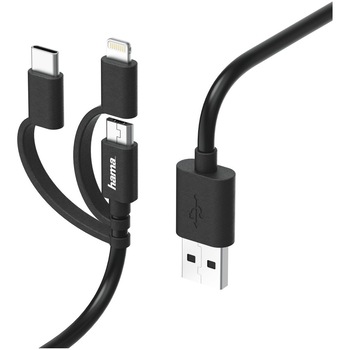 Cablu de date Hama 3 in 1, MicroUSB-Lighting-Type C, 1m, Negru Cablu de date Hama 3 in 1, MicroUSB-Lighting-Type C, 1m, Negru