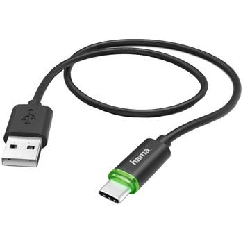 Cablu de incarcare Hama, USB Type-C, LED, 1m, Negru Cablu de incarcare Hama, USB Type-C, LED, 1m, Negru