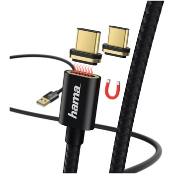 Cablu Hama incarcare/date USB Tip C, 1m, magnetic, Negru Cablu Hama incarcare/date USB Tip C, 1m, magnetic, Negru