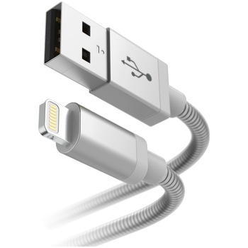 Cablu Hama incarcare/date, lightning, metal, 1.5m, Gri Cablu Hama incarcare/date, lightning, metal, 1.5m, Gri