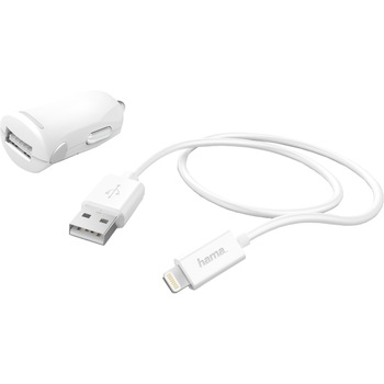 Set incarcare auto Hama lightning, 2.4 A, Alb Set incarcare auto Hama lightning, 2.4 A, Alb