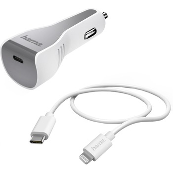 Set incarcare auto Hama lightning, PD, 30W, Alb Set incarcare auto Hama lightning, PD, 30W, Alb