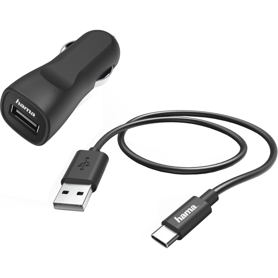 Set incarcare auto Hama USB Tip C, 2.4 A, Negru