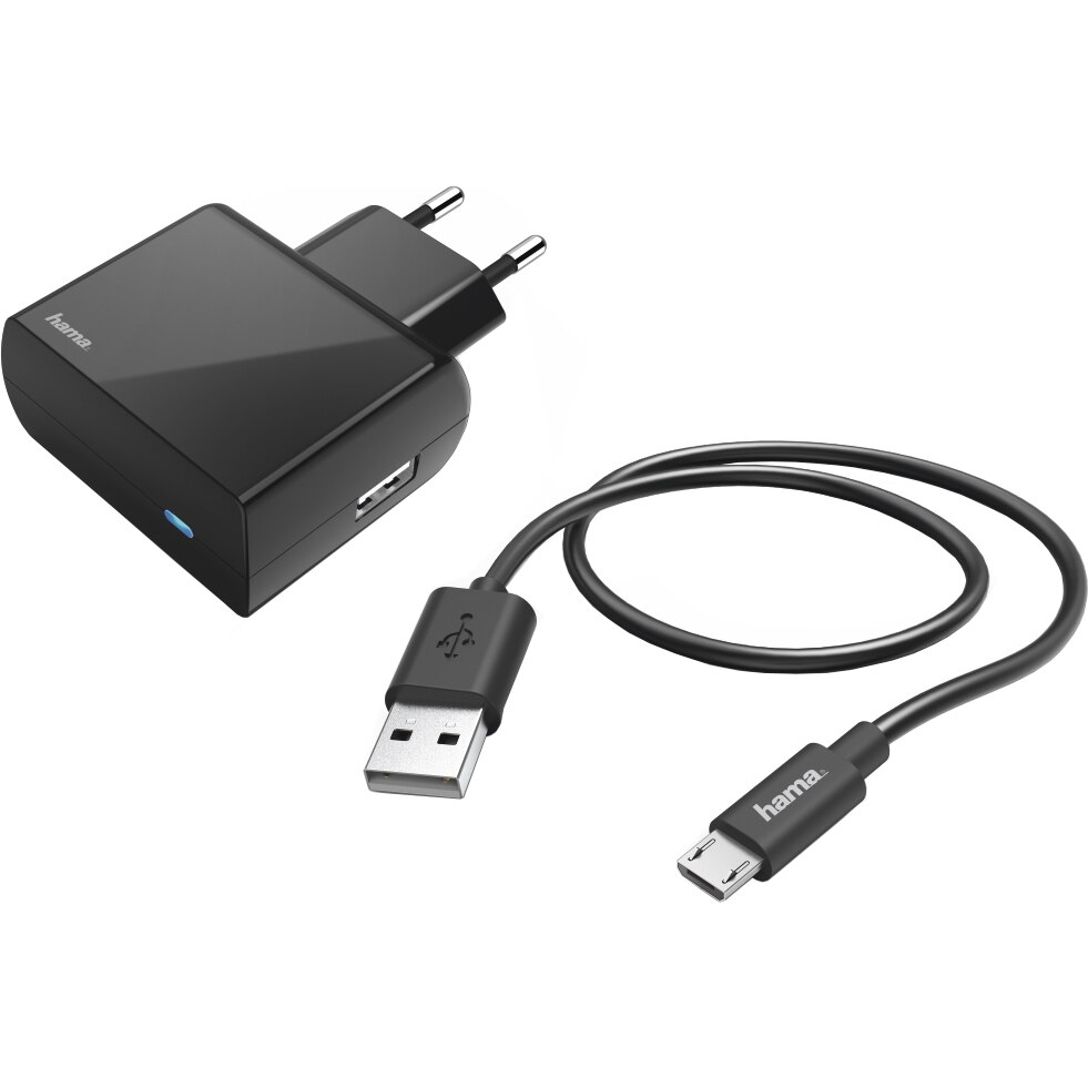Set incarcare Hama Incarcator si Cablu micro USB, 2.4 A, 1m, Negru