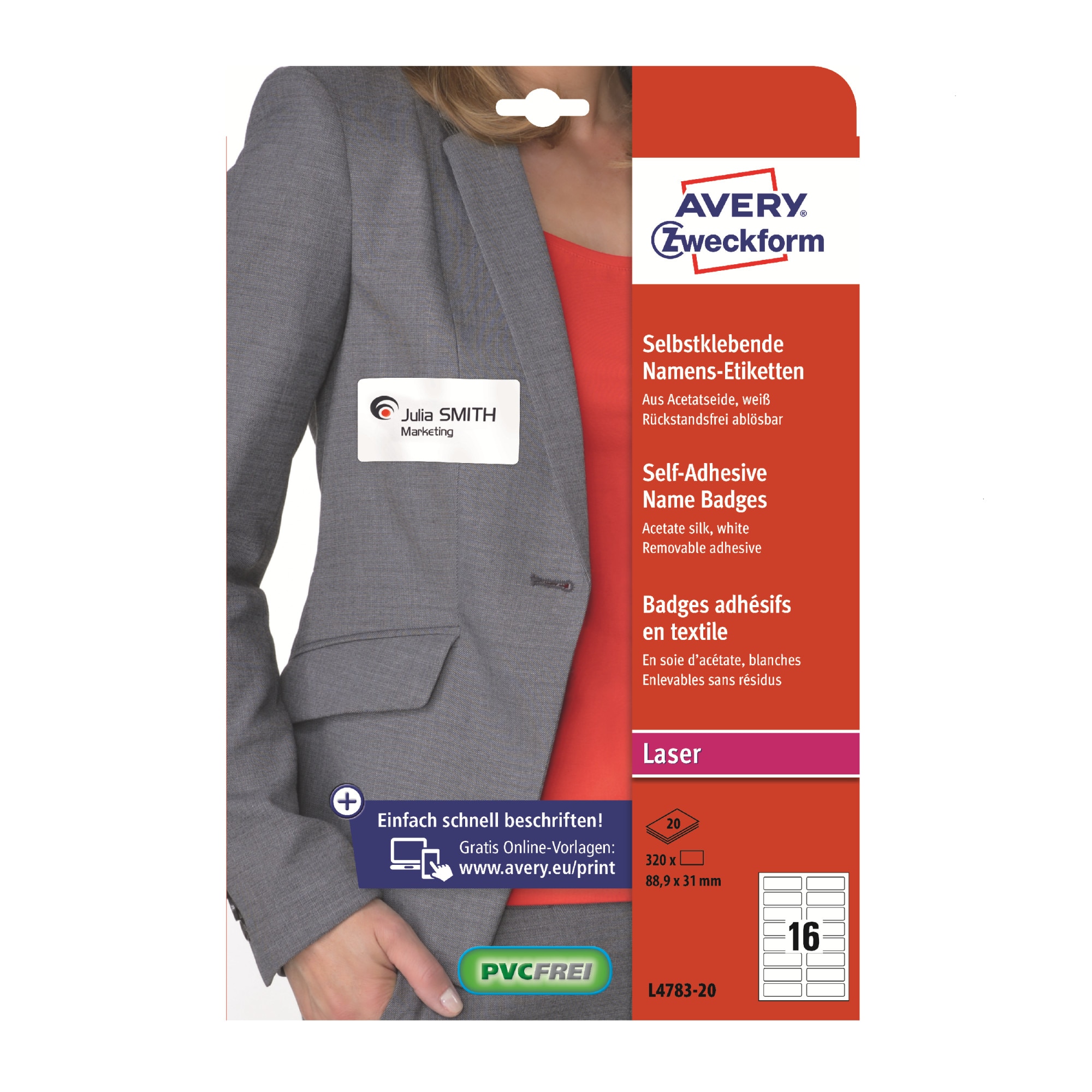 Etichete ecuson Avery Zweckform L4783-20, autoadezive, 16/A4, 88,9x31 mm, 20 coli/top