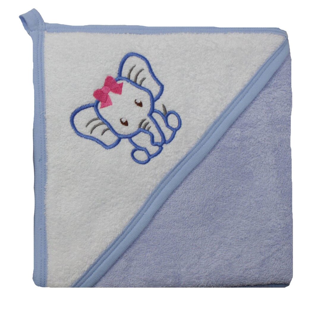 Prosop bumbac, albastru cu elefantel, 80x100cm