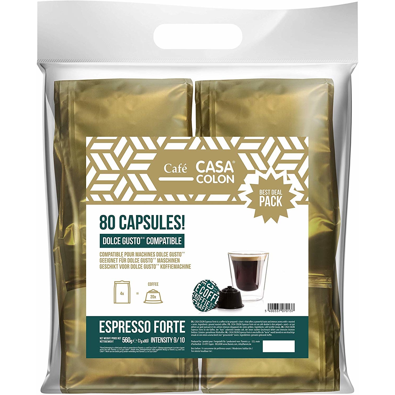 Capsule CASA COLON Espresso FORTE compatibile Dolce Gusto , 80 capsule, 560g