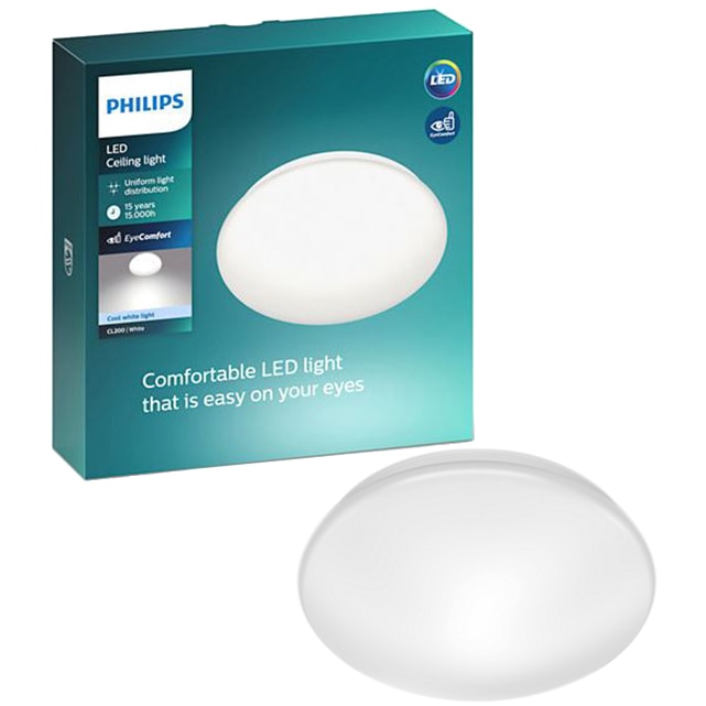 Plafoniera LED integrat Philips CL200, 6W, 640 lm, A+, IP20, lumina alba rece, 22.5 cm, clasa energetica E