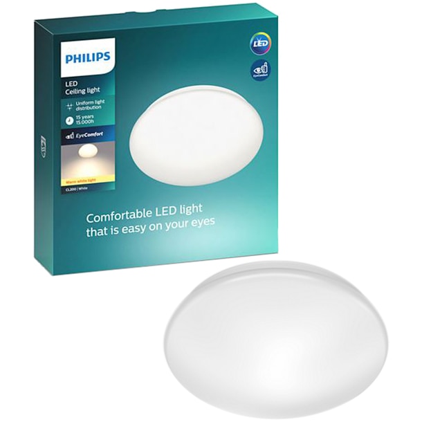 Plafoniera LED integrat Philips CL200, 10W, 1000 lm, A+, IP20, lumina alba calda, 25 cm, clasa energetica F
