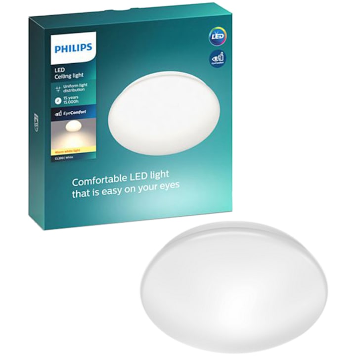 Plafoniera LED integrat Philips CL200, 17W, 1900 lm, A+, IP20, lumina alba rece, 32 cm, clasa energetica E
