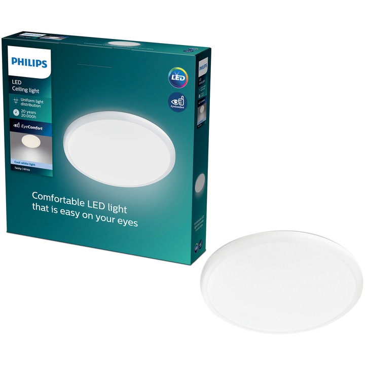 Plafoniera LED integrat Philips myLiving Twirly, 12W (72W), 1400 lm, lumina alba rece, IP20, 29 cm, clasa energetica E