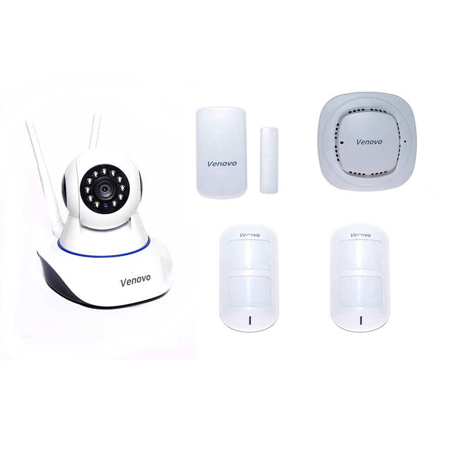 Kit Smart Home, Venovo, Alarm sistem, Wi-Fi Camera 2 MP, Tracking Obiect, Control max 64 wireless senzor 433mhz , Fum, PIR Miscare, Inregistrare MicroSD Card 64GB,APP notificare telefon instant