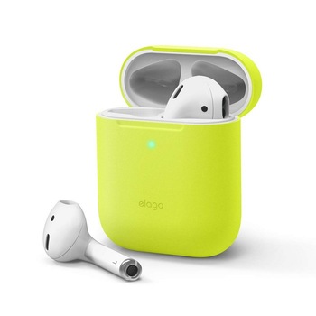 Carcasa din silicon Elago Skinny Silicone Case, pentru Apple Airpods, Airpods 2, galben fosforescent Carcasa din silicon Elago Skinny Silicone Case, pentru Apple Airpods, Airpods 2, galben fosforescent
