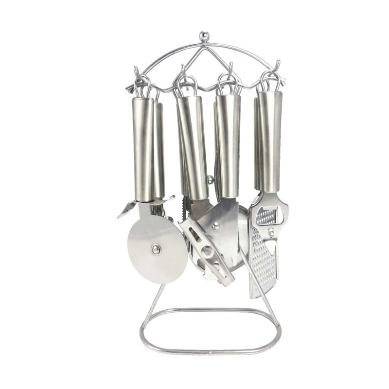 Set 8 ustensile de bucatarie cu suport Elekom, Inox, Argintiu