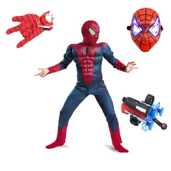 Set costum Spiderman cu muschi Infinity War, manusa cu discuri,lansator si masca plastic, L, 7 - 9 ani Set costum Spiderman cu muschi Infinity War, manusa cu discuri,lansator si masca plastic, L, 7 - 9 ani