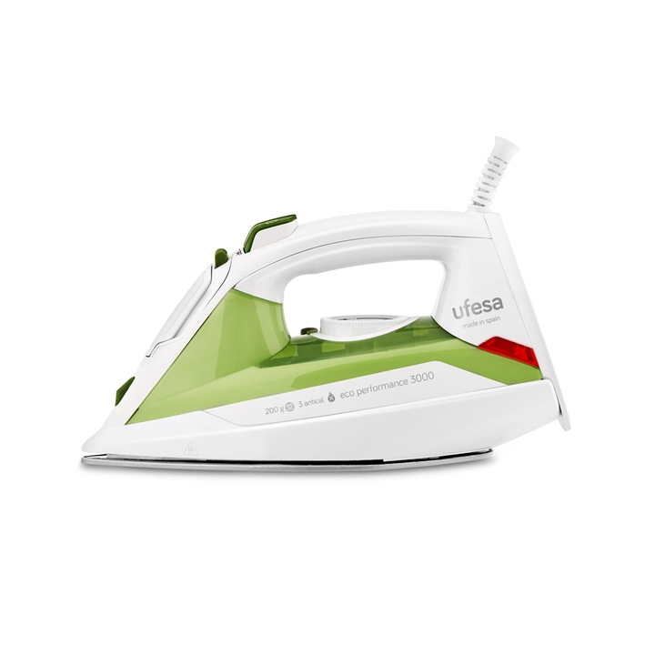 Fier de calcat Ufesa PV3500, 3000W, 320 ml, Talpa anodizata, Sistem anti-scurgere, Abur vertical, Sistem anticalcar, Alb/Verde