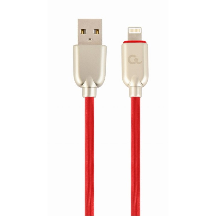 Gembird CC-USB2R-AMLM-1M-R kábel, USB2.0, Lightning (Apple), 1 m, (AM/LM), Prémium minőségű gumi, Piros
