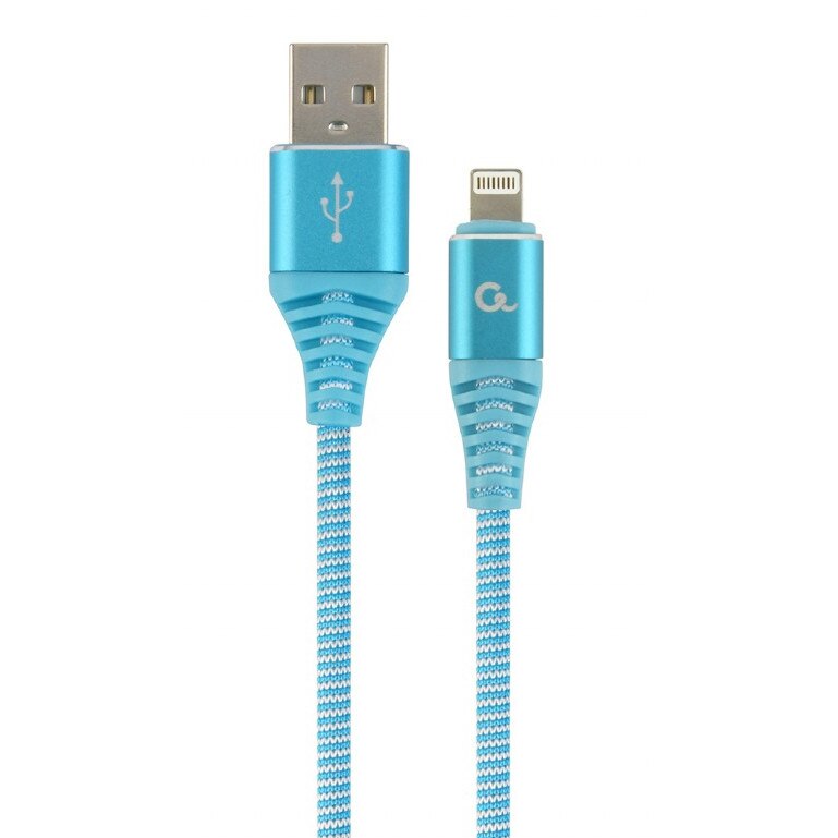 Cablu USB2.0 la Lightning Apple Gembird 1m, (AM/LM), bumbac impletit premium, turquoise/albastru/alb, 