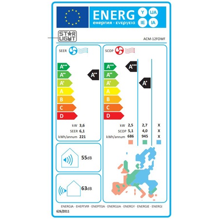 Aparat de aer conditionat Star-Light 12000 BTU Wi-Fi, Clasa A++, Display, Functie incalzire, ACM-12FOWF, Alb