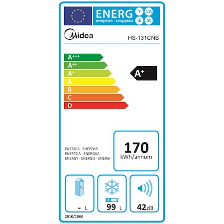 Lada frigorifica MIDEA HS-131CNB, 99l, Functie frigider, LED, Clasa A+, Bej