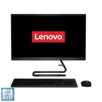 Sistem All-in-One Lenovo IdeaCentre A340-24ICK cu procesor Intel® Core™ i3-9100T pana la 3.70 GHz, Coffee Lake, 23.8", Full HD, 4GB DDR4, 128GB SSD M.2 2242 NVMe + 1TB HDD, DVD-RW, Intel UHD Graphics 630, Free DOS, Black, Mouse + Tastatura