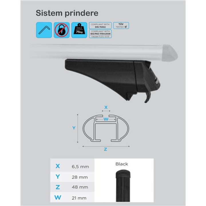 Tetőcsomagtartó keresztrúd Alfa Romeo Stelvio 2017+ autóra, integrált tetősínhez, Menabo Tiger Black